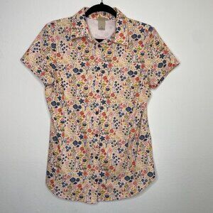 Duluth Trading Floral Gardening Print Vented Short Sleeve Button Down Womens S